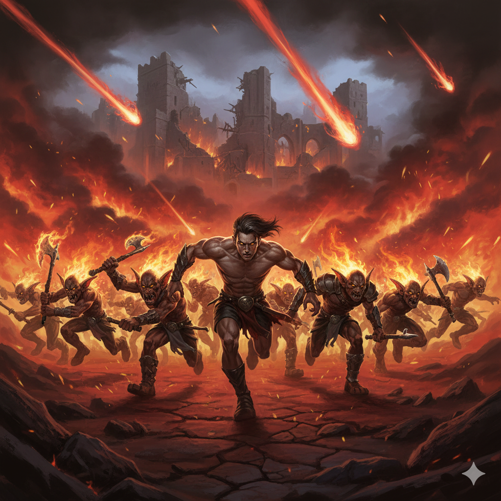 Aggressive warriors charging into battle with fire and fury