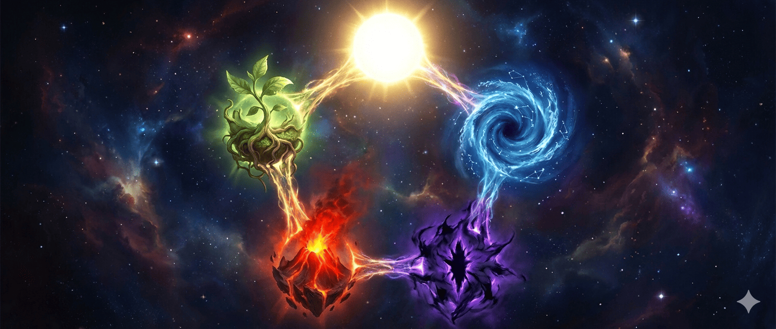 The five colors of Magic mana